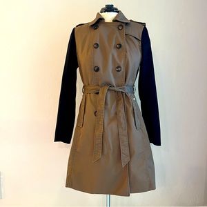 H&M Two Tone Dark Tan, Taupe, Olive and Black Fall Autumn Trench  Coat size 8
